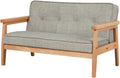 Double Seater Kid Sofa Chair, Kid Couch with Solid Wood Arm and Linen Pattern PVC for Kids Rest (Light Grey)
