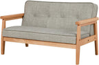 Double Seater Kid Sofa Chair, Kid Couch with Solid Wood Arm and Linen Pattern PVC for Kids Rest (Light Grey)