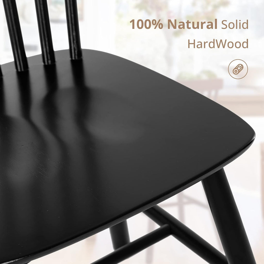 LUE BONA Windsor Dining Chair Set of 4, Spindle Back Wooden Chairs for Kitchen and Dining Room, Restaurant, Cafe, Hotel, Black