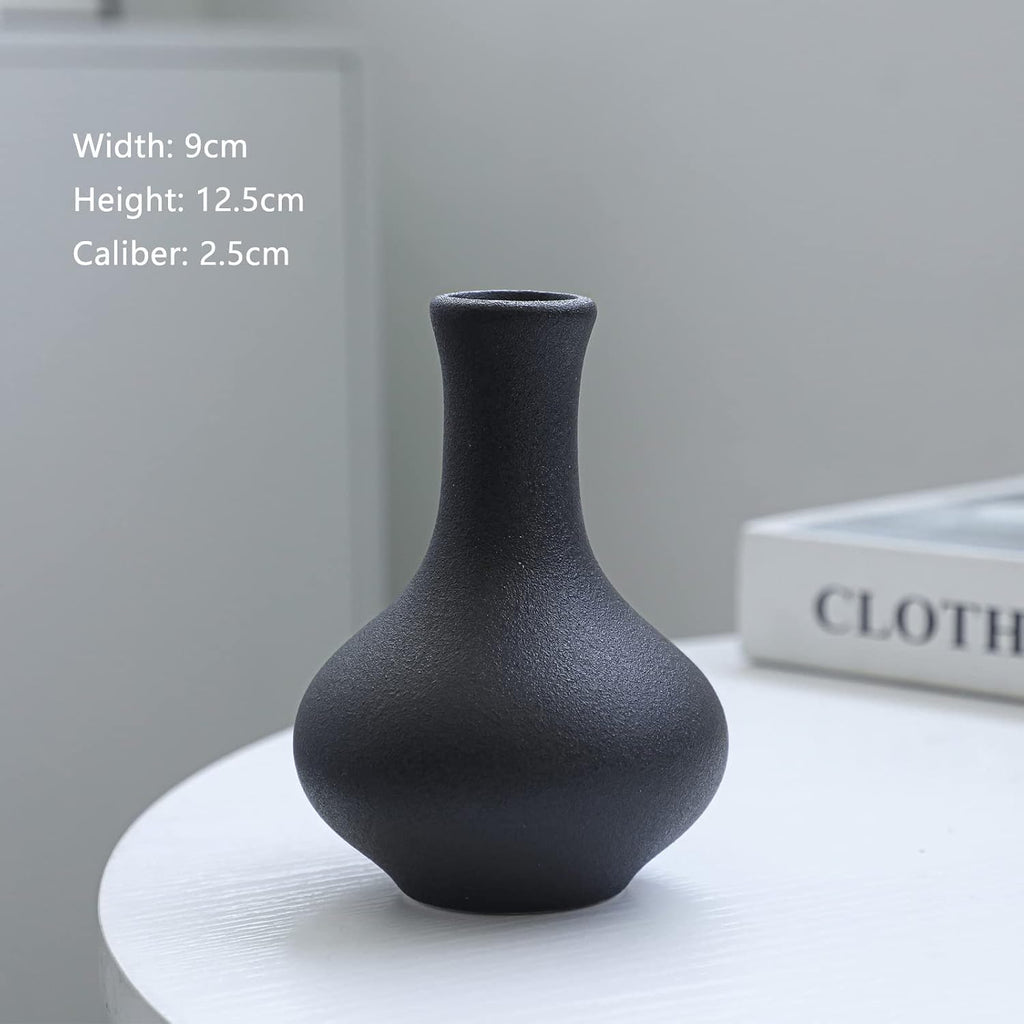 Black Ceramic Vase Set of 5 - Small Bud Vases for Flowers, Mini Decorative Vases for Rustic Weddings & Home Decor | Assorted Floral Arrangement Centerpieces for Table, Cabinet, Living Room & Entryway