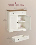 VASAGLE Siren Collection - Buffet Cabinet, Farmhouse Coffee Bar Cabinet with Drawer,Adjustable Shelf, Double Doors, Sideboard, 15.8 x 28.4 x 31.5 Inches, Rustic White and Honey Brown ULSC521WJ01S