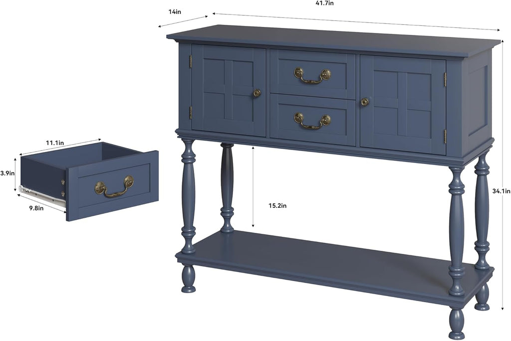 Farmhouse Console Table with Storage, Narrow Entryway Table with 2 Drawers & 2 Door Cabinets, Sofa Table Behind Couch with Shelf for Living Room, Entryway