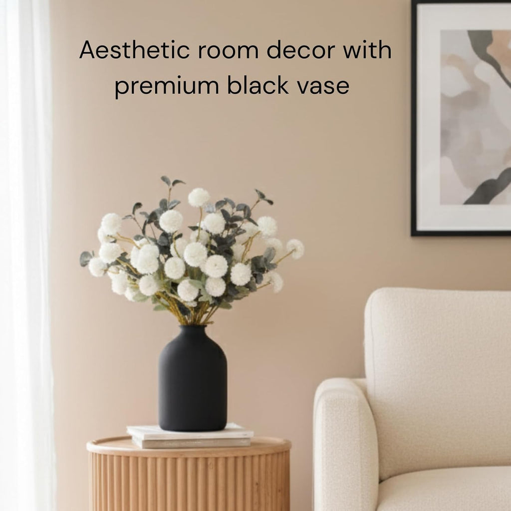 Large Black Vase for Flowers Decor Living Room - 8.6in Tall, Matte Black Arlo Vase for Dining Coffee Table Centerpieces, Wabi Sabi Decor, Big Decorative Modern