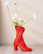 Ceramic Boot Vase for Modern Home Decor,7.9" High Heel Bootie Flower Vase,Quirky Funky Aesthetic Room Decor,Trendy Coffee Table Centerpiece for Women(Red)