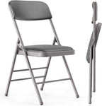 VTOY Commercial Grade Folding Chair with Padded Fabric Cushion（16"X16" |Double-hinged Legs Luxury Style|4.5kg Capacity Max Weight 150Kg for Home and Office,Indoor and Outdoor Events (2, PU-Gray)