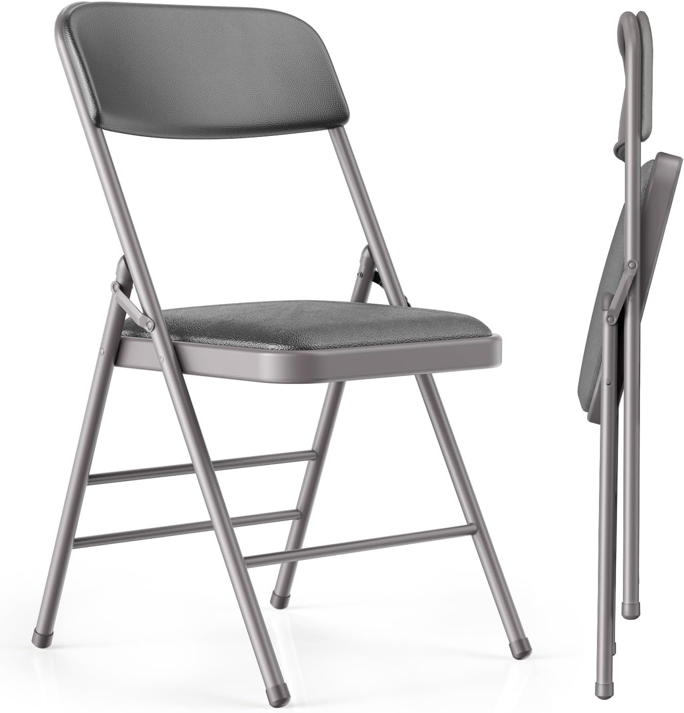 VTOY Commercial Grade Folding Chair with Padded Fabric Cushion（16"X16" |Double-hinged Legs Luxury Style|4.5kg Capacity Max Weight 150Kg for Home and Office,Indoor and Outdoor Events (2, PU-Gray)
