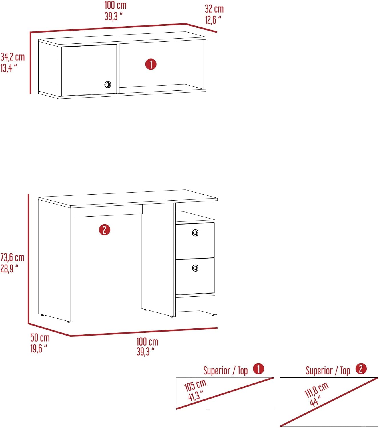 Farmhouse Rustic Wall Cabinet, Storage Cabinet with Two Shelves and Two Drawers,for Kitchen Home