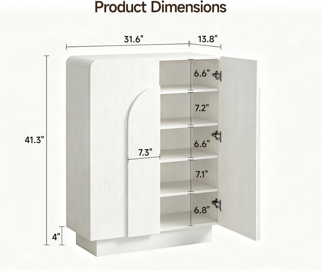 ONBRILL Shoe Storage Cabinet with Doors, Large Shoe Cabinet Storage for Entryway, Wooden 6 Tier Shoe Organizer Cabinets with Adjustable Shelves for Entrance Hallway Living Room Foyer (White)