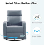 Swivel Rocker Recliner Chair, Manual Faux Leather Recliner, Glider Rocking Recliners 360°Swivel Nursery Reclining Chairs with Adjustable Headrest Highback for Living Room, Blue