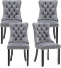 Hixkol Velvet Dining Chairs Set of 4,Upholstered Dining Chairs with Ring Pull Trim and Button Back,Modern Seating for Kitchen, Bedroom & Living Room(Grey)