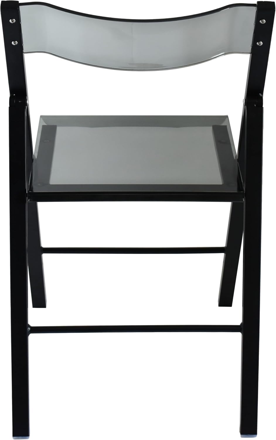 LeisureMod Transparent Acrylic Folding Chair Black Frame, Lightweight Iron Chrome Base, Comfortable Clear Desk Chair, No Assembly Needed (Set of 2) in Solid Black