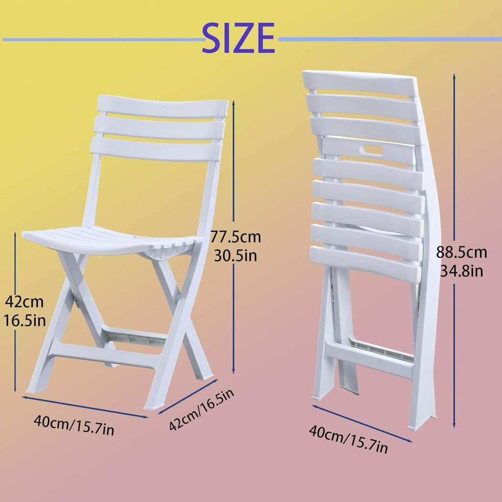 4 Pack Foldable Plastic Chairs, 300 LB Weight Capacity, Lightweight Waterproof Foldable Chairs for Patio, Garden, Beach, Balcony & Porch Indoor Outdoor Use(White×4)
