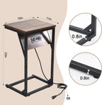 C-Shaped Side Table & End Table, Built-in Power Station (2 AC Outlets, 2 USB Ports) - Slide-in Design Sofa/Bedroom TV Tray, 15"x11"x23" Wood Top & Black Metal Frame