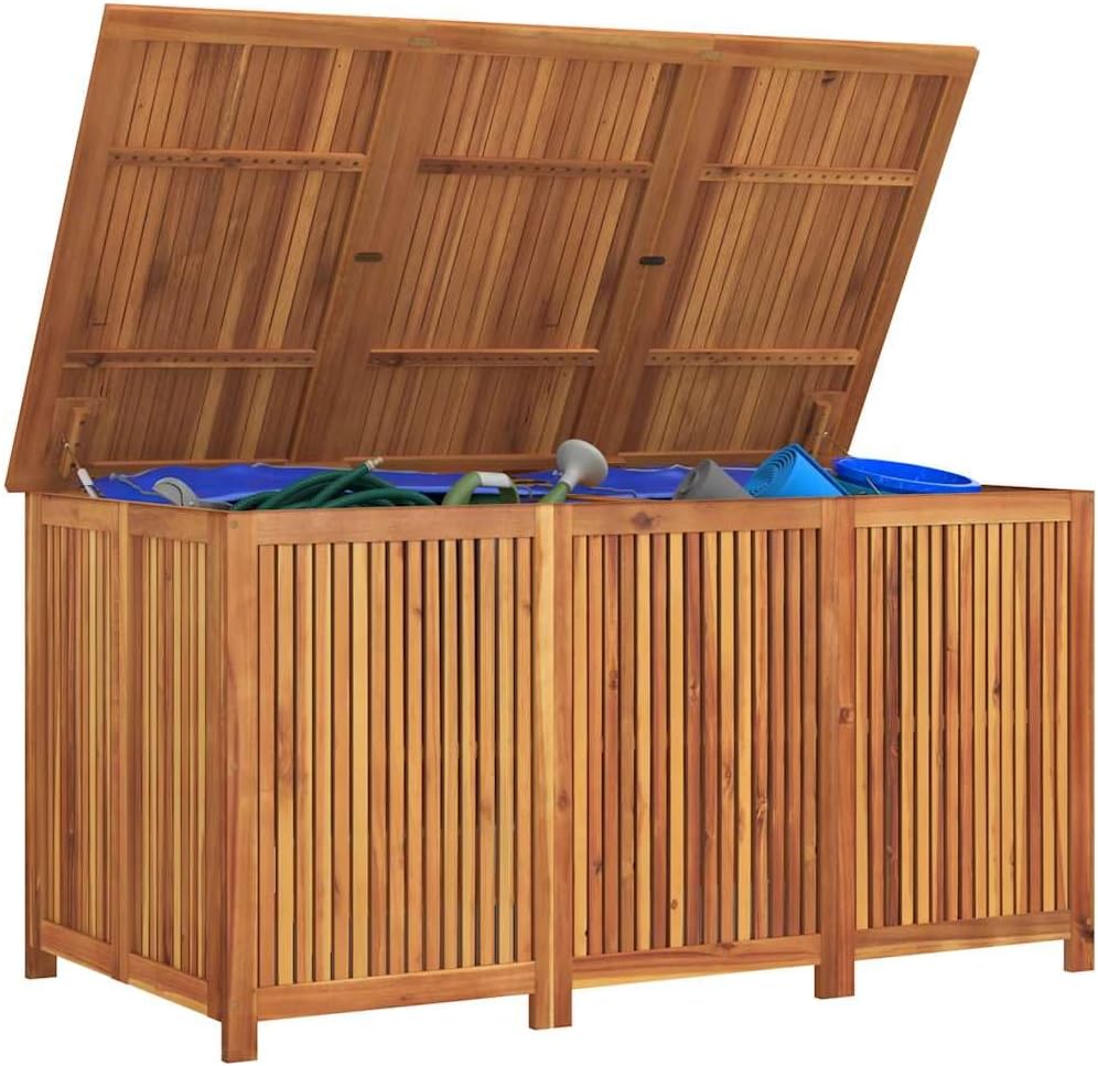 Garden Storage Box Solid Acacia Wood 150x80x75 cm Outdoor Patio Deck Yard Backyard Porch Container Chest Bench with Water-Resistant Bag and Lockable Design for Cushions Tools