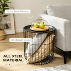 Metal Wire Basket Side Tables, Black, Set of 2, Nesting Design with Storage, Powder-Coated Steel, No Assembly Required