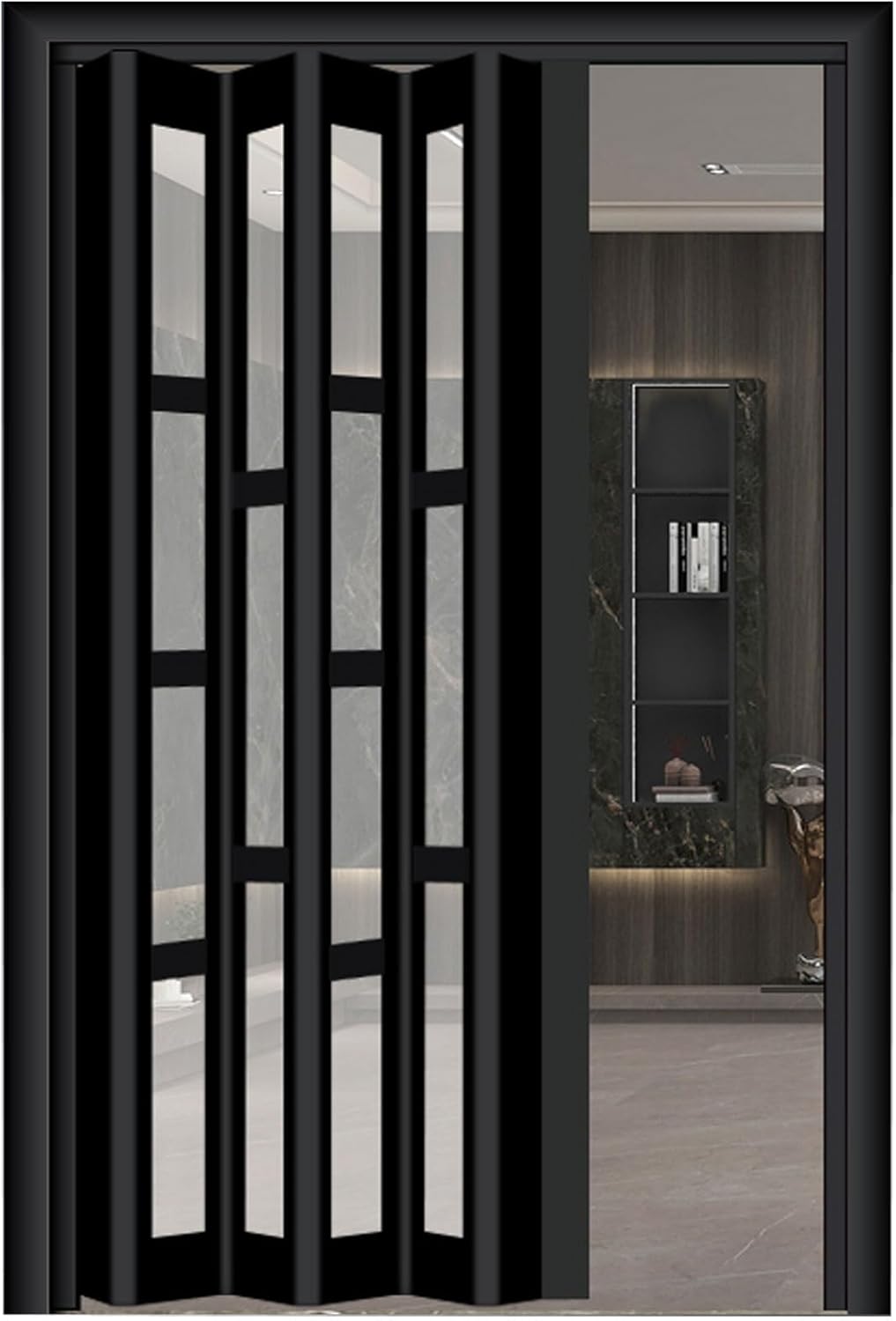 Accordion Folding Door, Custom Size Aluminum No-Drill Sliding Barn Door with Track & Handle, Temporary Room Divider for Hallway Bedroom Bathroom Kitchen Office (Color: WxH 10-4)