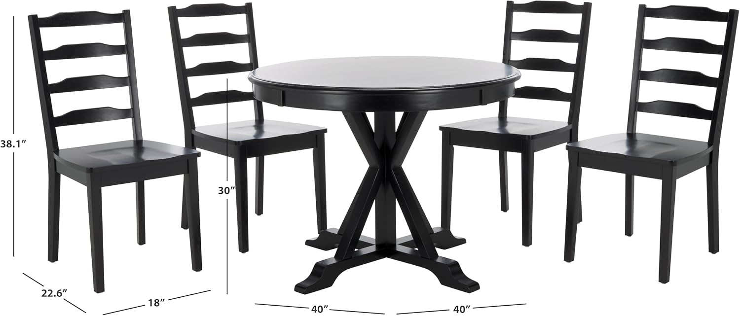 SAFAVIEH Home Collection - Shay Black 5-Piece Wood Dining Set, Traditional Round Table and 4 Chairs, Kitchen or Dining Room (DNS9205B)