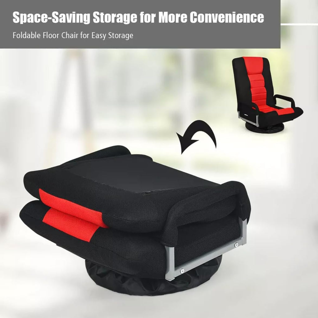 Floor Gaming Chair, Soft Floor Rocker 7-Position Swivel Chair Adjustable for Kids Teens Adults Playing Video Games, Reading, and Relaxing (Red)