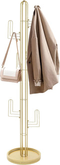 Cactus Shape Clothing Stand, Freestanding Coat Rack With 6 Hooks, 22 lbs Capacity Modern Metal Coat Racks with Round Base for Entry Hallway Bedroom Hats Bags Umbrellas (Gold)