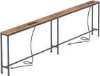 SUPERJARE 94.5 Inch Sofa Table with 2 Power Outlets and USB-C Ports, 5.9 Inch Narrow Console Table with Storage, Long Entryway Hallway Couch Table Behind Sofa, Small Spaces, Living Room, Rustic Brown