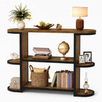 Gewudraw 39” Console Table with Storage, 3 Tier Entryway Table with Round Corners, Industrial Narrow Sofa Table Behind Couch for Living Room, Hallway, Entryway, Rustic Brown