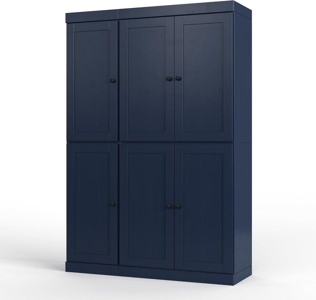 Palace Imports Solid Wood Kitchen Pantry Cabinet - 71.5" H x 48.5"W – Storage Cabinet w/ 6 Shaker Doors, 2 Drawers & 8 Adjustable Shelves – Navy Blue, 100% Renewable Eco-Friendly Wood, Made in Brazil