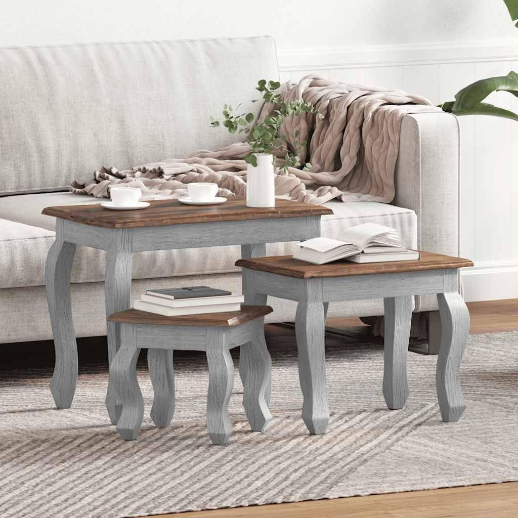 4-Piece Solid Mahogany Wood Nesting Table Set in Brown and White with Stands for Living Room, Vintage Style Stackable Side Tables for Space Saving Design