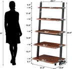 IBF 5-Tier Solid Wood Ladder Bookshelf with Natural Live Edge, Rustic Walnut Storage & Display Leaning Bookcase, Modern Space-Saving Shelf for Living Room, Bedroom, Home Office