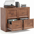 Vinyl Record Storage Cabinet with 4 Drawers, Holds Up to 300 LPs, 39” Large Record Player Stand & Turntable Table, Modular Media Console, Wood Album Organizer for Living Room, Cracked Oak