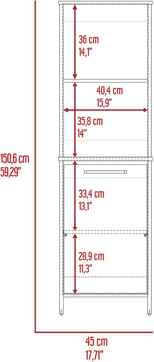 Eiffel Kitchen Pantry, Two External Shelves, Single Door Cabinet, Two Interior Shelves White -White