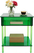 3-Tier Acrylic Side Table End Table with Storage & 44 Lbs Load Capacity & Product Size(15.7*11.8*19.7in) & Tier Spacing(4.3in,10.9in) Acrylic End Tables Nightstand for Living Room, Foyer(Grass-Green)