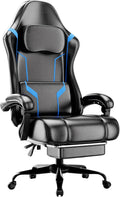 Ergonomic Gaming Chair, Video Game Chair with Pocket Spring Cushion and Footrest, Height Adjustable Computer Chair with Swivel Seat and Headrest (Blue)