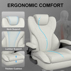 Office Chair, Home Desk Chair, Ergonomic Computer Chair with Lumbar Support, Executive Leather Chair with Flip-Up Armrests, Big and Tall Swivel Rolling Chair, White