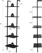 ELYKEN Ladder Shelf, 5-Tier Wood Wall Mounted Bookshelf with Metal Frame, Vintage Open Display Organizer Rack, Leaning Storage Shelves for Living Room, Bedroom, Home Office, Black