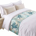 Bed Runner for King Size Bed, Coastal Sea Turtle Decorative Bed Runners Scarves for Bedroom, Teal Nautical Beach Starfish Vintage Washable Bedding Scarf Cover Bed Runner for Foot of Bed
