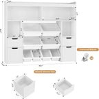 HORSTORS 55" W Toy Storage Organizer with Drawers, Large Kids Toy Storage Box with Removable Bins, Tall Kids Bookshelf and Bookcase for Boys and Girls, Modern Toy Chest for Playroom, Classroom, White