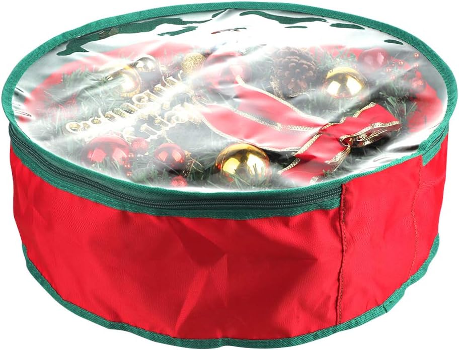 TITA-DONG 1Pcs Christmas Wreath Storage Bag,Portable Artificial Wreaths Organizer Container with Dual Zippered Transparent Window & Handles 20 Inch (16inch/1pcs)