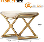 Modern Bathroom Vanity Stool Makeup Chair - Backless Leather Vanity Bench Seat with Metal X Legs, Small Ottoman Footstool for, Bedroom, Living Room, Dressing Room, Gold