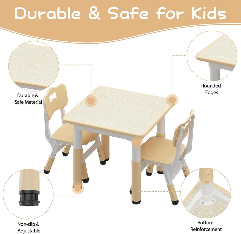 GAOMON Kids Table and 2 Chairs Set with Graffiti Desktop, Height Adjustable Toddler Table and Chairs Set for Reading, Drawing, Playing, Eating