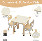 GAOMON Kids Table and 2 Chairs Set with Graffiti Desktop, Height Adjustable Toddler Table and Chairs Set for Reading, Drawing, Playing, Eating