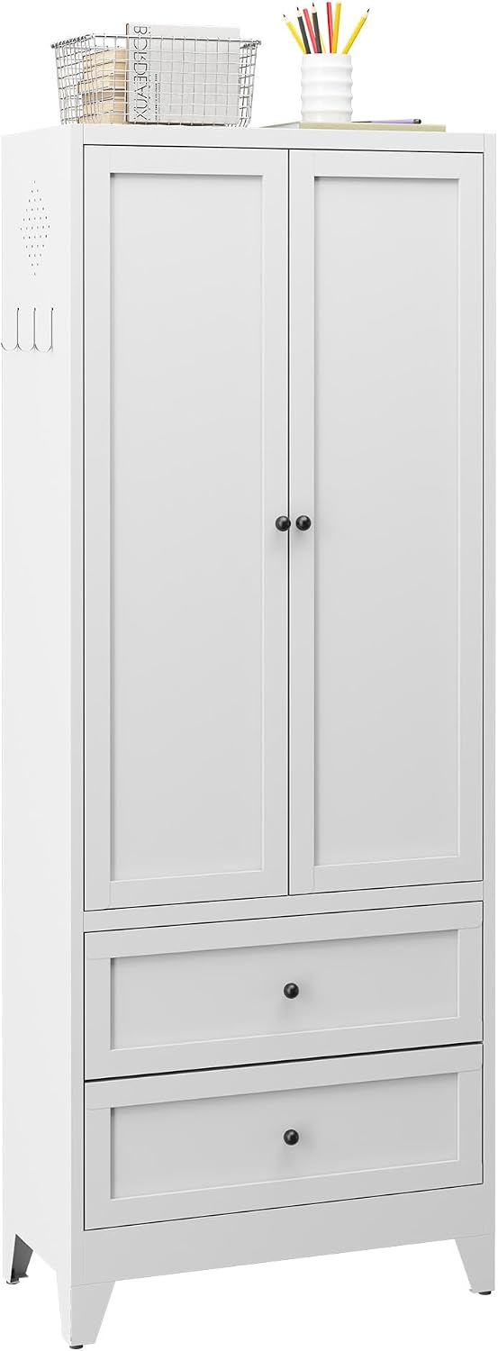 72" Tall Metal Kitchen Pantry Cabinet - Freestanding Sideboard Storage Bookcase with Adjustable Shelves & Drawers, Cupboard Storage Hutch Cabinet for Kitchen/Pantry/Bathroom