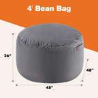Sweetcrispy Bean Bag Chairs, 4Ft Bean Bags for Adults, Large Oversized Beanbag Chair with Memory Foam Filled and Soft Removable Washable Cover, Comfy Sofa for Living Room Bedroom Dorm, Dark Grey