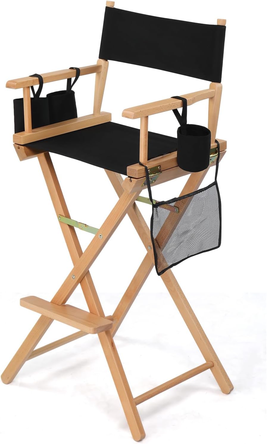 OmySalon 31" Extra Tall Directors Chair - Portable Folding Makeup Chair with Storage Bag & Footrest, Professional for Salon/Outdoor/Craft Shows, 250lbs Capacity (Black/Natural Frame)