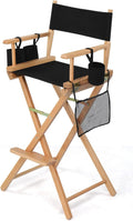 OmySalon 31" Extra Tall Directors Chair - Portable Folding Makeup Chair with Storage Bag & Footrest, Professional for Salon/Outdoor/Craft Shows, 250lbs Capacity (Black/Natural Frame)