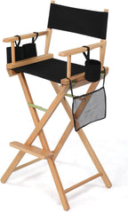 OmySalon 31" Extra Tall Directors Chair - Portable Folding Makeup Chair with Storage Bag & Footrest, Professional for Salon/Outdoor/Craft Shows, 250lbs Capacity (Black/Natural Frame)