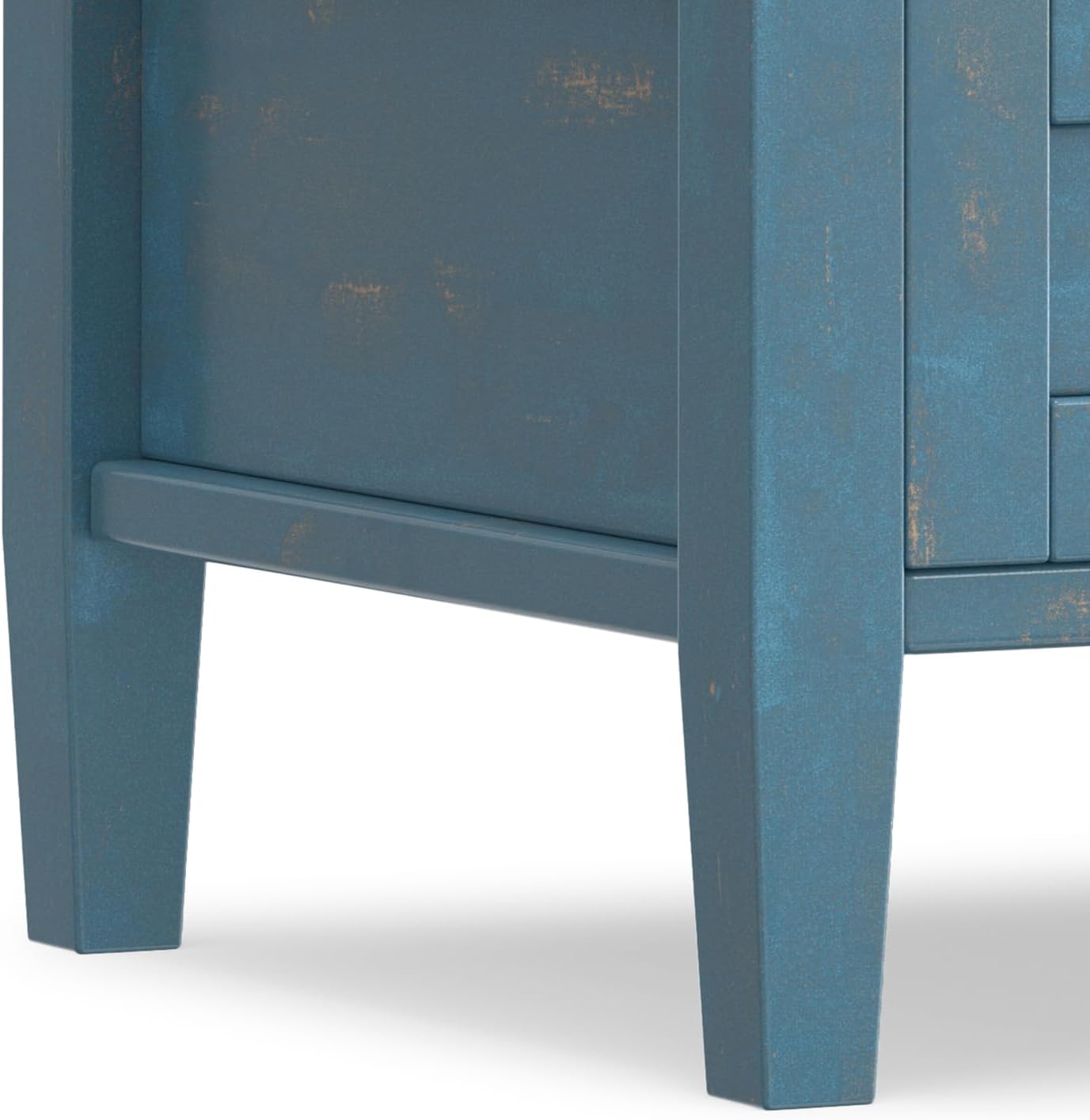 SIMPLIHOME Warm Shaker End Table - 20" Wide x 20" High Solid Wood Square Accent Table in Distressed Coastal Blue, Transitional Side Table for Living Room with Drawer, Open Shelf and Tapered Legs