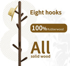 Solid Wood Square Base Coat Rack, Free Standing Hall Coat Tree with 8 Hooks（+2 spare) for Coats, Hats, Bags, Purses, for Entryway, Hallway, Rubberwood Hooks,Base and Pole,(Square Base, Dark Walnut)