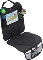 Lulyboo Car Seat Protector & Organizer for Baby & Toddler - Back Seat Storage, Kick Mat with Tablet Holder, Toys & Essentials, Fits All Vehicles, Durable Nylon, Black