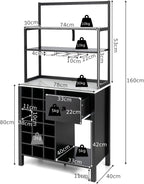 TANGZON Sideboard Wine Cabinet, Kitchen Buffet Cabinet with Glass Holders, 18-Bottle Wine Rack, Drawer, Worktop & Anti-Tipping Device, Home Bar Dining Room Wooden Storage Cupboard (Black)