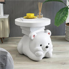 Cute Round Side Table, Colorful Resin Bear Nightstand, Minimalist Coffee Table, Decorative Sofa Table, Modern End Table for Living Room, Bedroom(White)